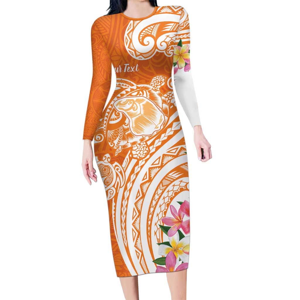 Aloha Lanai Island Personalized Family Matching Long Sleeve Bodycon Dress and Hawaiian Shirt Orange Dreamy Turtle LT7 Mom's Dress Orange - Polynesian Pride