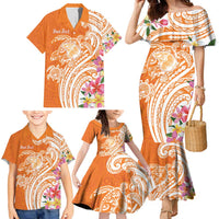 Aloha Lanai Island Personalized Family Matching Mermaid Dress and Hawaiian Shirt Orange Dreamy Turtle LT7 - Polynesian Pride