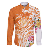 Aloha Lanai Island Personalized Family Matching Mermaid Dress and Hawaiian Shirt Orange Dreamy Turtle LT7 Dad's Shirt - Long Sleeve Orange - Polynesian Pride