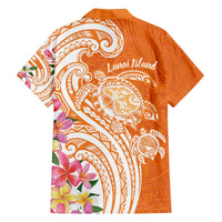 Aloha Lanai Island Personalized Family Matching Off The Shoulder Long Sleeve Dress and Hawaiian Shirt Orange Dreamy Turtle LT7 - Polynesian Pride
