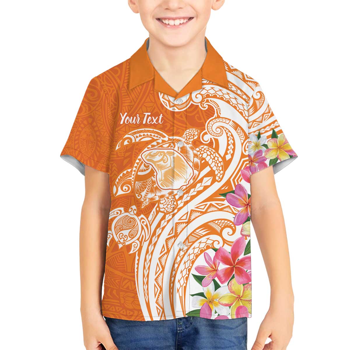 Aloha Lanai Island Personalized Family Matching Off The Shoulder Long Sleeve Dress and Hawaiian Shirt Orange Dreamy Turtle LT7 Son's Shirt Orange - Polynesian Pride