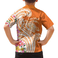 Aloha Lanai Island Personalized Family Matching Puletasi and Hawaiian Shirt Orange Dreamy Turtle