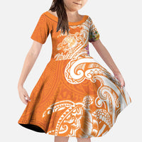 Aloha Lanai Island Personalized Family Matching Puletasi and Hawaiian Shirt Orange Dreamy Turtle