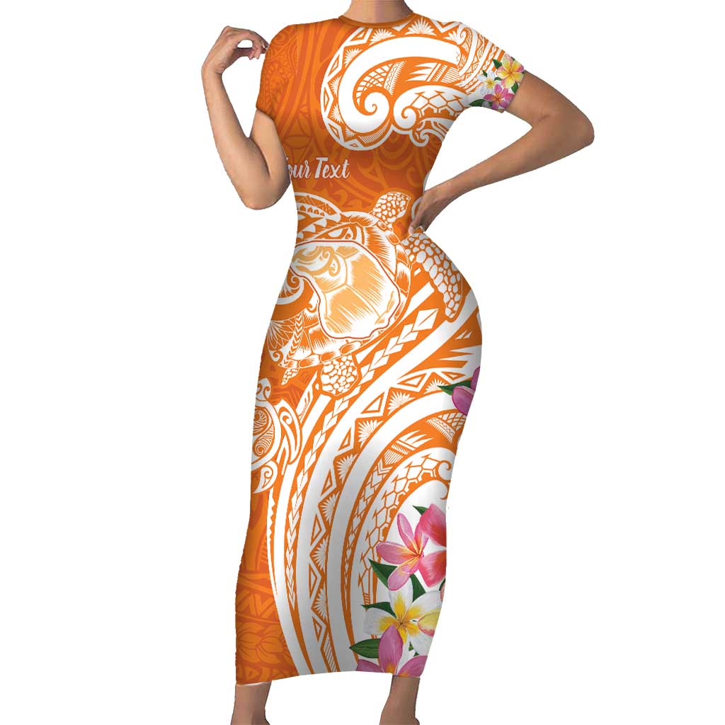 Aloha Lanai Island Personalized Family Matching Short Sleeve Bodycon Dress and Hawaiian Shirt Orange Dreamy Turtle LT7 Mom's Dress Orange - Polynesian Pride