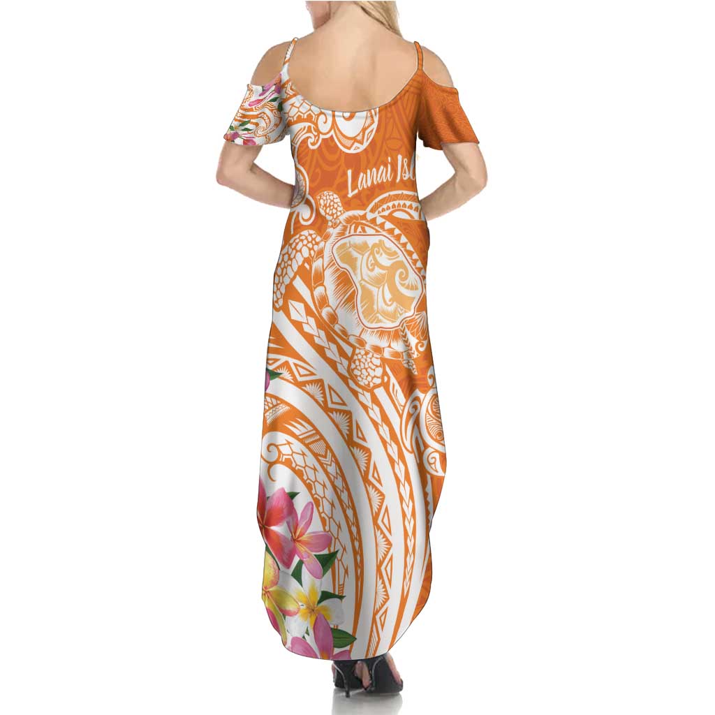 Aloha Lanai Island Personalized Family Matching Summer Maxi Dress and Hawaiian Shirt Orange Dreamy Turtle