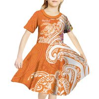 Aloha Lanai Island Personalized Kid Short Sleeve Dress Orange Dreamy Turtle