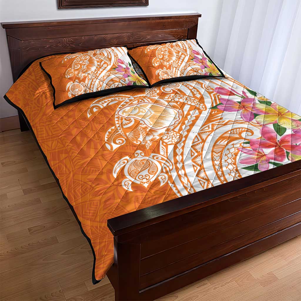 Aloha Lanai Island Personalized Quilt Bed Set Orange Dreamy Turtle