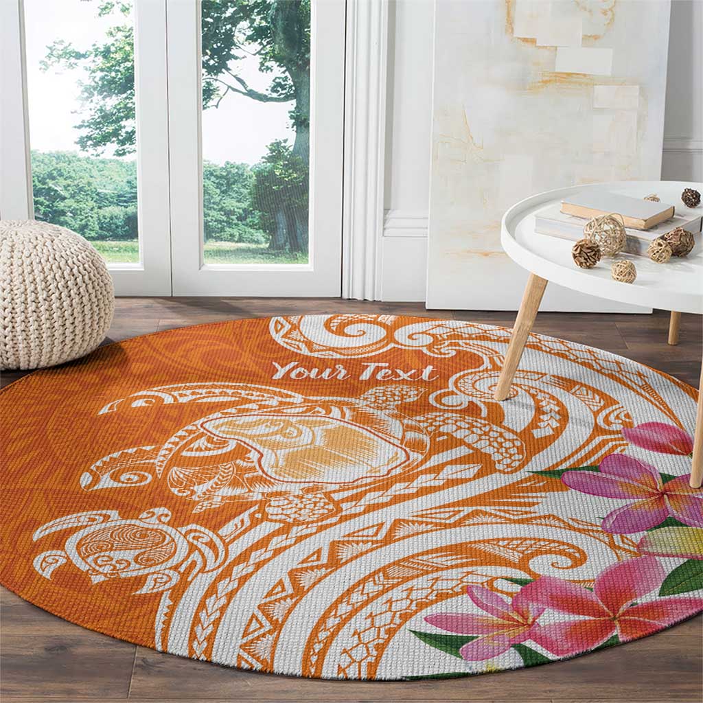 Aloha Lanai Island Personalized Round Carpet Orange Dreamy Turtle
