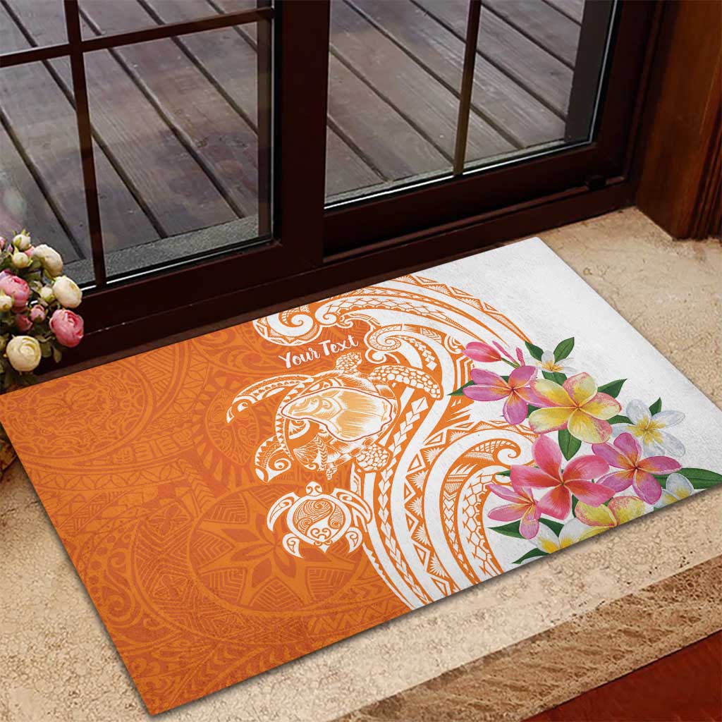 Aloha Lanai Island Personalized Rubber Doormat Orange Dreamy Turtle