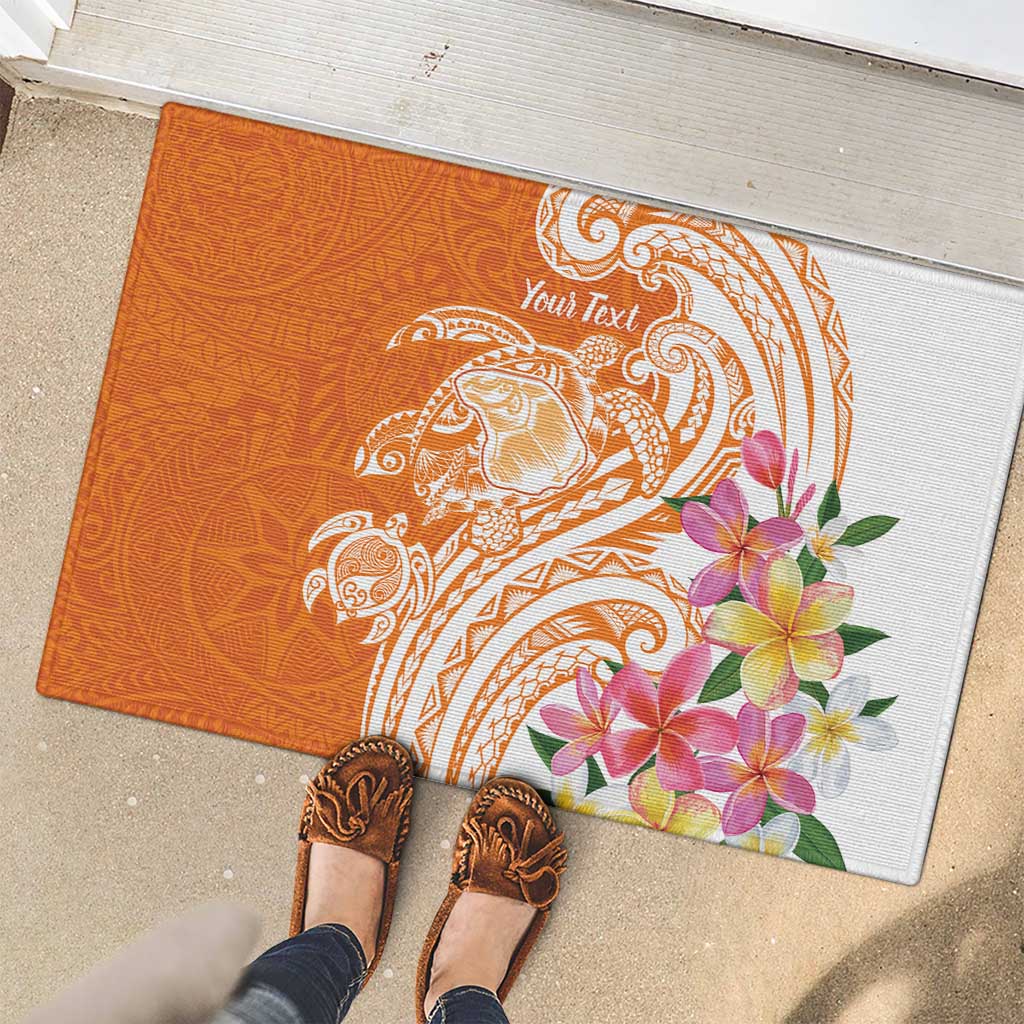 Aloha Lanai Island Personalized Rubber Doormat Orange Dreamy Turtle