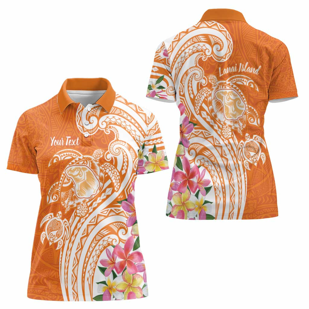 Aloha Lanai Island Personalized Women Polo Shirt Orange Dreamy Turtle