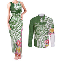 Aloha Molokai Island Personalized Couples Matching Tank Maxi Dress and Long Sleeve Button Shirt Sage Dreamy Turtle LT7 Sage Green - Polynesian Pride