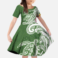 Aloha Molokai Island Personalized Family Matching Long Sleeve Bodycon Dress and Hawaiian Shirt Sage Dreamy Turtle LT7 Daughter's Dress Sage Green - Polynesian Pride