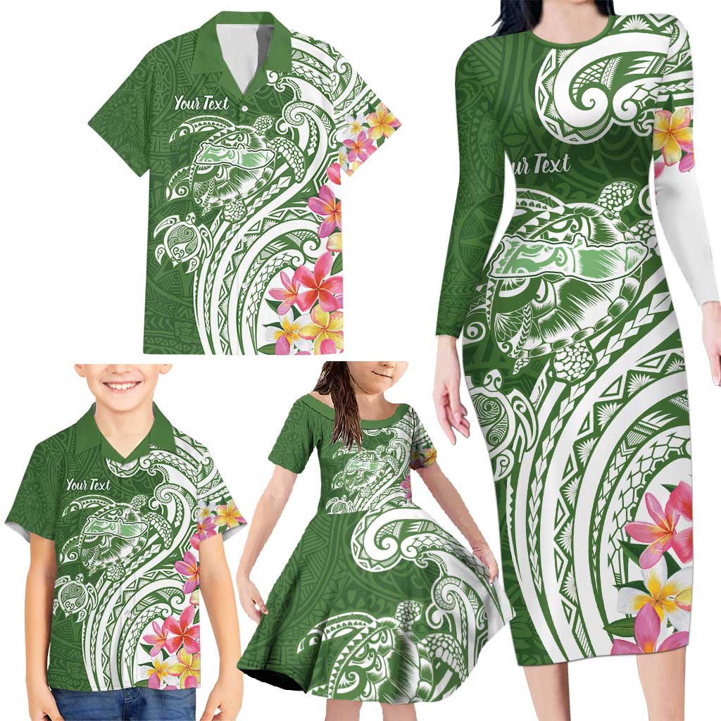 Aloha Molokai Island Personalized Family Matching Long Sleeve Bodycon Dress and Hawaiian Shirt Sage Dreamy Turtle LT7 - Polynesian Pride