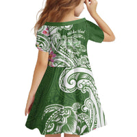 Aloha Molokai Island Personalized Family Matching Off The Shoulder Long Sleeve Dress and Hawaiian Shirt Sage Dreamy Turtle LT7 - Polynesian Pride