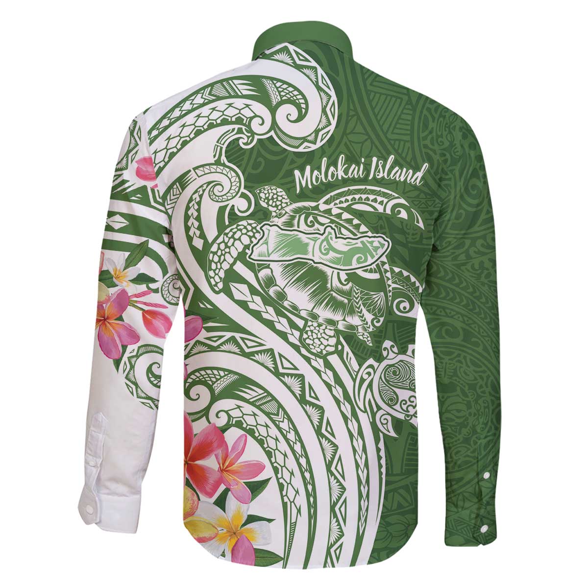 Aloha Molokai Island Personalized Family Matching Off The Shoulder Long Sleeve Dress and Hawaiian Shirt Sage Dreamy Turtle LT7 - Polynesian Pride