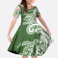 Aloha Molokai Island Personalized Family Matching Off Shoulder Maxi Dress and Hawaiian Shirt Sage Dreamy Turtle