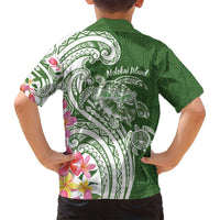 Aloha Molokai Island Personalized Family Matching Off Shoulder Short Dress and Hawaiian Shirt Sage Dreamy Turtle