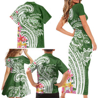 Aloha Molokai Island Personalized Family Matching Short Sleeve Bodycon Dress and Hawaiian Shirt Sage Dreamy Turtle LT7 - Polynesian Pride