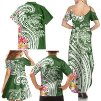Aloha Molokai Island Personalized Family Matching Summer Maxi Dress and Hawaiian Shirt Sage Dreamy Turtle