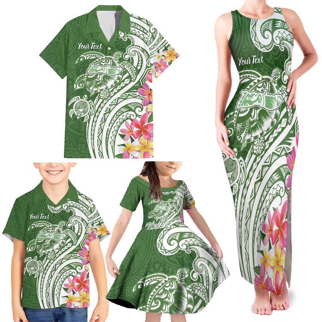 Aloha Molokai Island Personalized Family Matching Tank Maxi Dress and Hawaiian Shirt Sage Dreamy Turtle