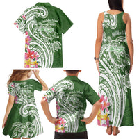 Aloha Molokai Island Personalized Family Matching Tank Maxi Dress and Hawaiian Shirt Sage Dreamy Turtle