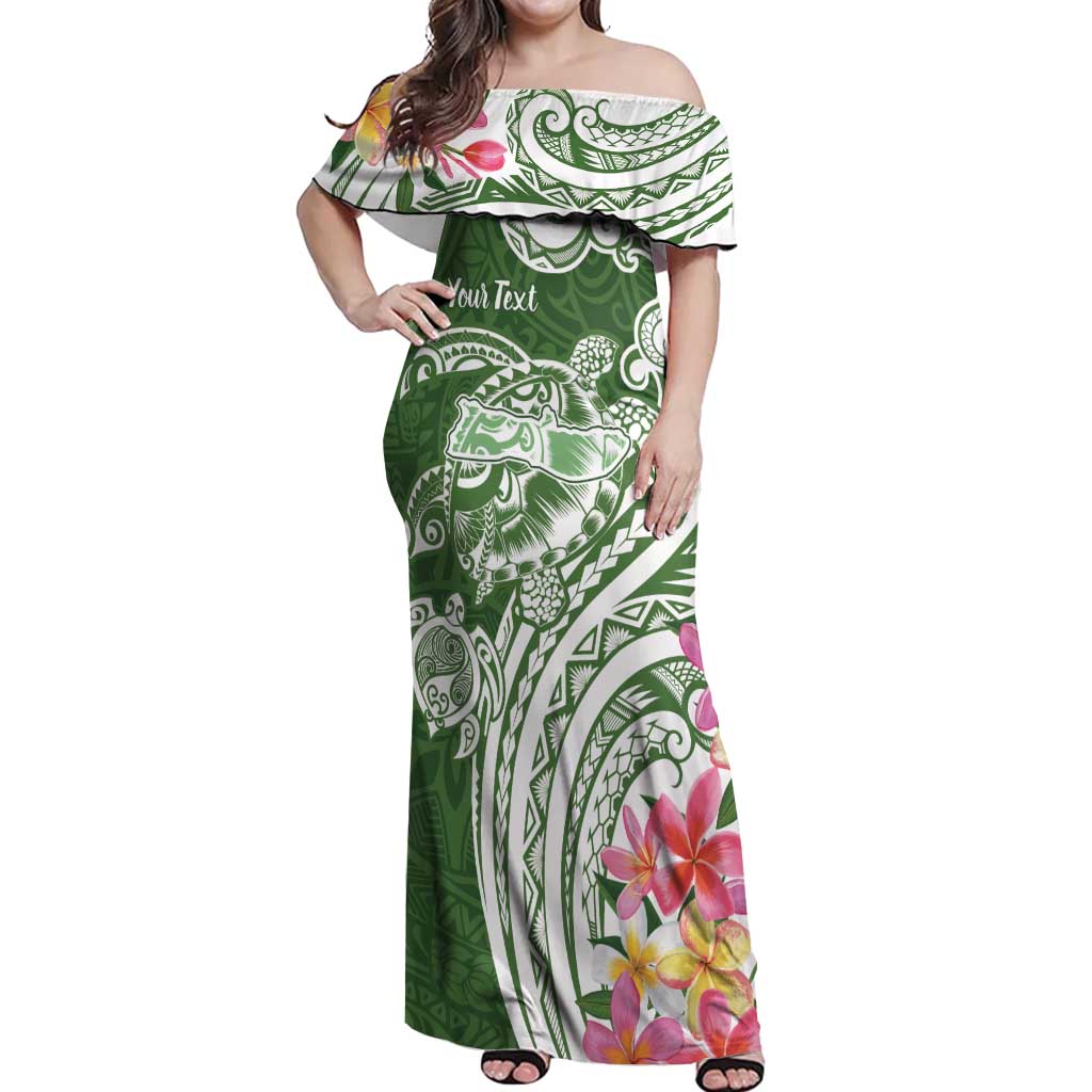 Aloha Molokai Island Personalized Off Shoulder Maxi Dress Sage Dreamy Turtle