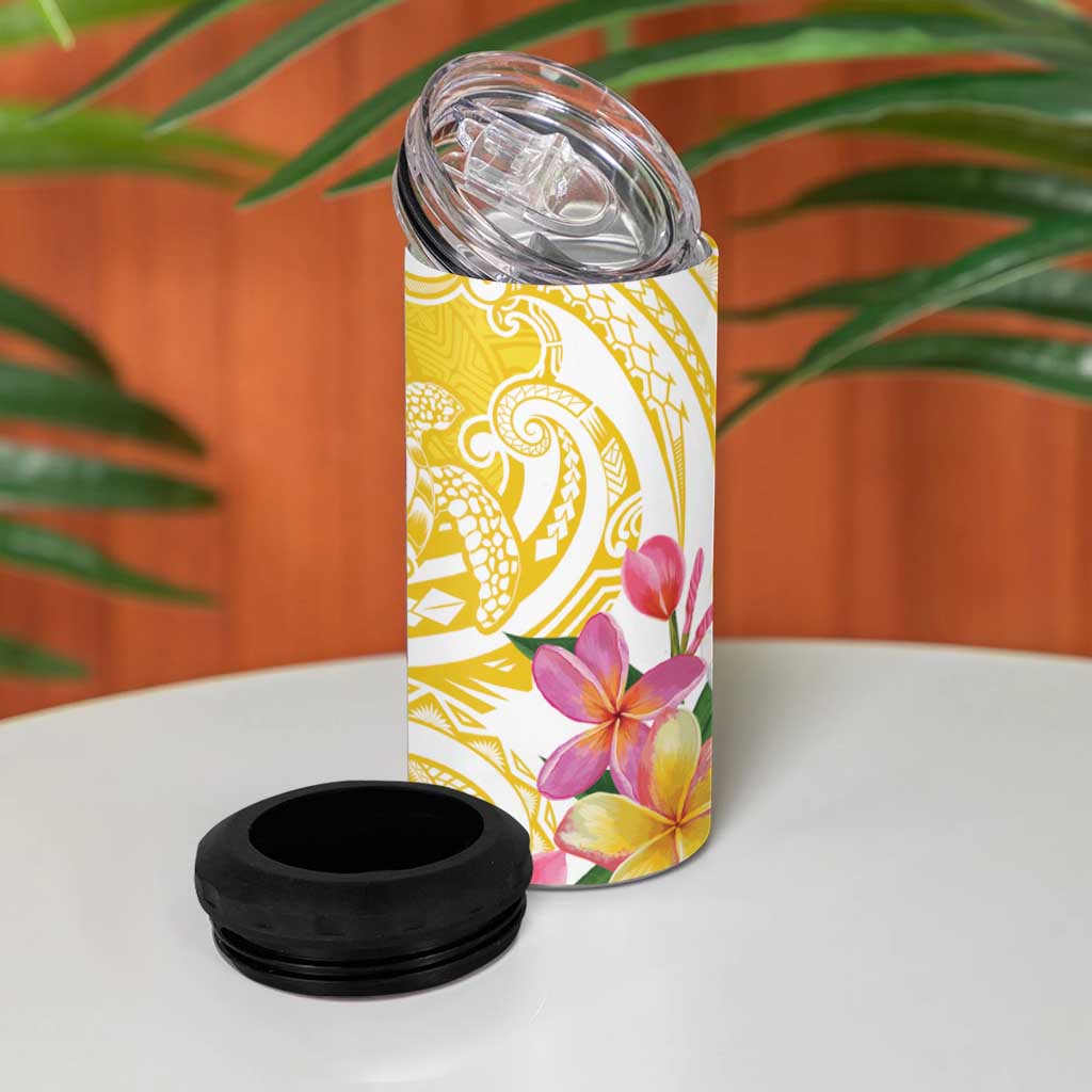 Aloha Oahu Island Personalized 4 in 1 Can Cooler Tumbler Yellow Dreamy Turtle