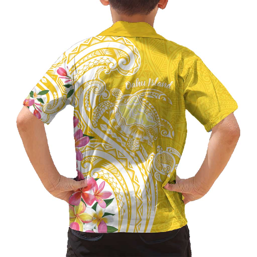 Aloha Oahu Island Personalized Family Matching Long Sleeve Bodycon Dress and Hawaiian Shirt Yellow Dreamy Turtle LT7 - Polynesian Pride
