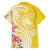 Aloha Oahu Island Personalized Family Matching Long Sleeve Bodycon Dress and Hawaiian Shirt Yellow Dreamy Turtle