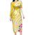 Aloha Oahu Island Personalized Family Matching Long Sleeve Bodycon Dress and Hawaiian Shirt Yellow Dreamy Turtle