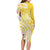 Aloha Oahu Island Personalized Family Matching Long Sleeve Bodycon Dress and Hawaiian Shirt Yellow Dreamy Turtle