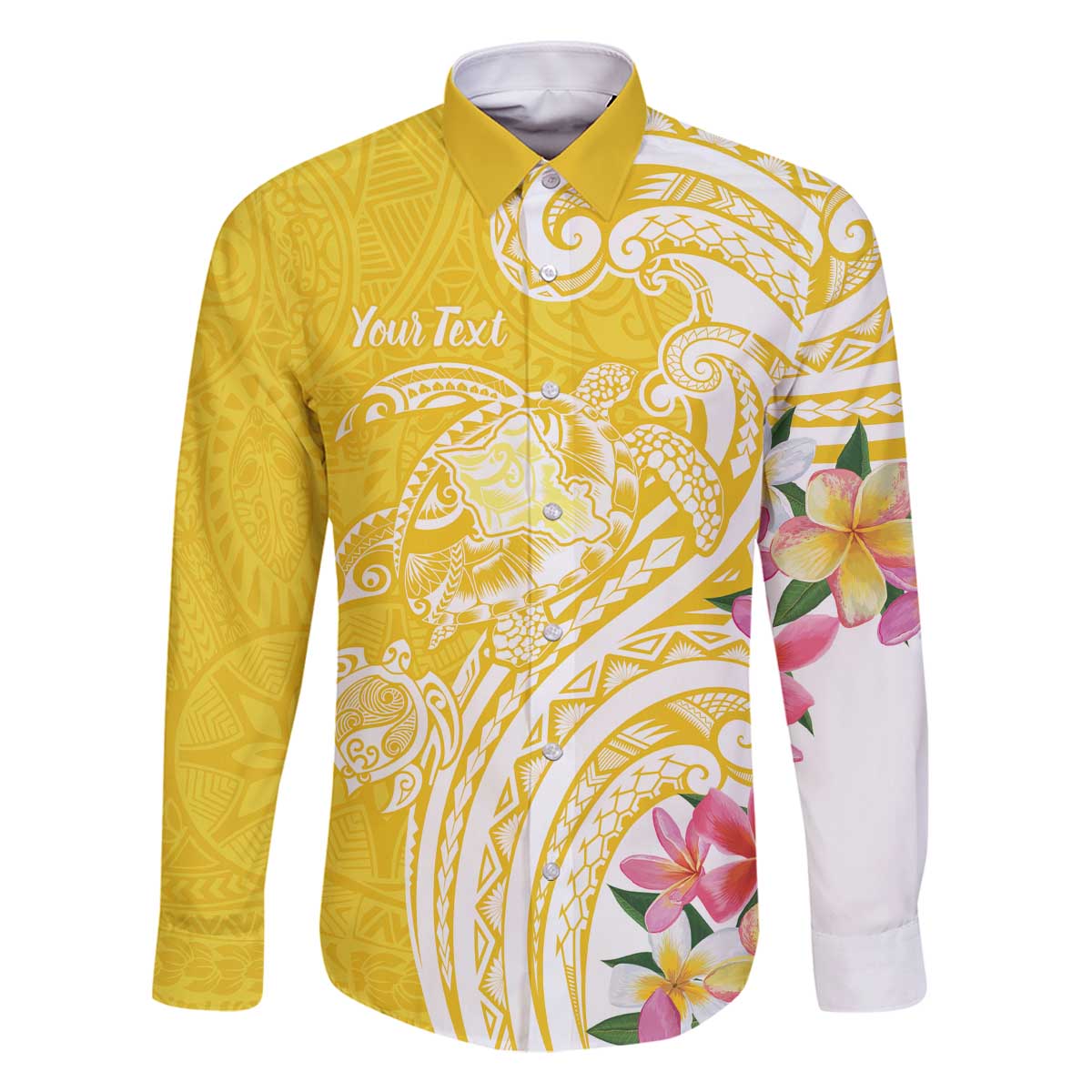 Aloha Oahu Island Personalized Family Matching Off The Shoulder Long Sleeve Dress and Hawaiian Shirt Yellow Dreamy Turtle LT7 Dad's Shirt - Long Sleeve Yellow - Polynesian Pride