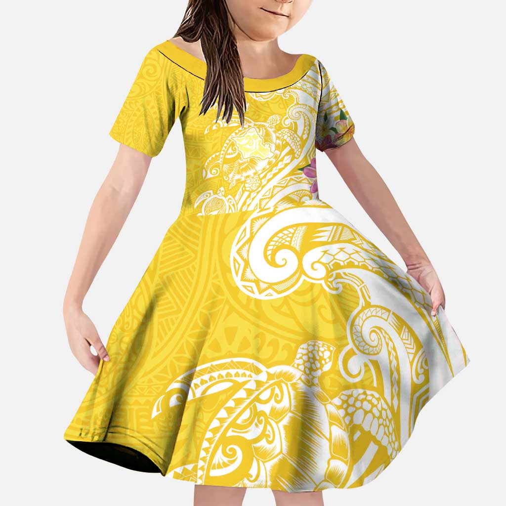 Aloha Oahu Island Personalized Family Matching Puletasi and Hawaiian Shirt Yellow Dreamy Turtle