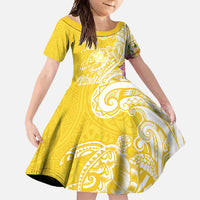 Aloha Oahu Island Personalized Family Matching Summer Maxi Dress and Hawaiian Shirt Yellow Dreamy Turtle