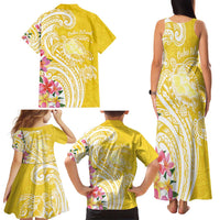 Aloha Oahu Island Personalized Family Matching Tank Maxi Dress and Hawaiian Shirt Yellow Dreamy Turtle