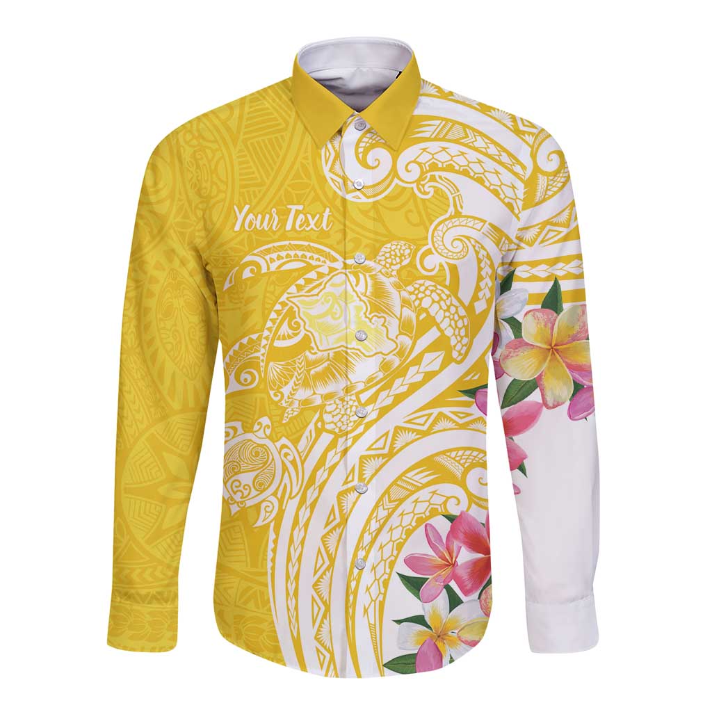 Aloha Oahu Island Personalized Long Sleeve Button Shirt Yellow Dreamy Turtle