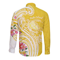 Aloha Oahu Island Personalized Long Sleeve Button Shirt Yellow Dreamy Turtle