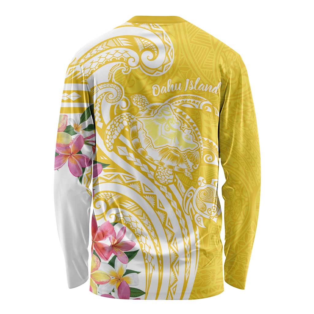 Aloha Oahu Island Personalized Long Sleeve Shirt Yellow Dreamy Turtle