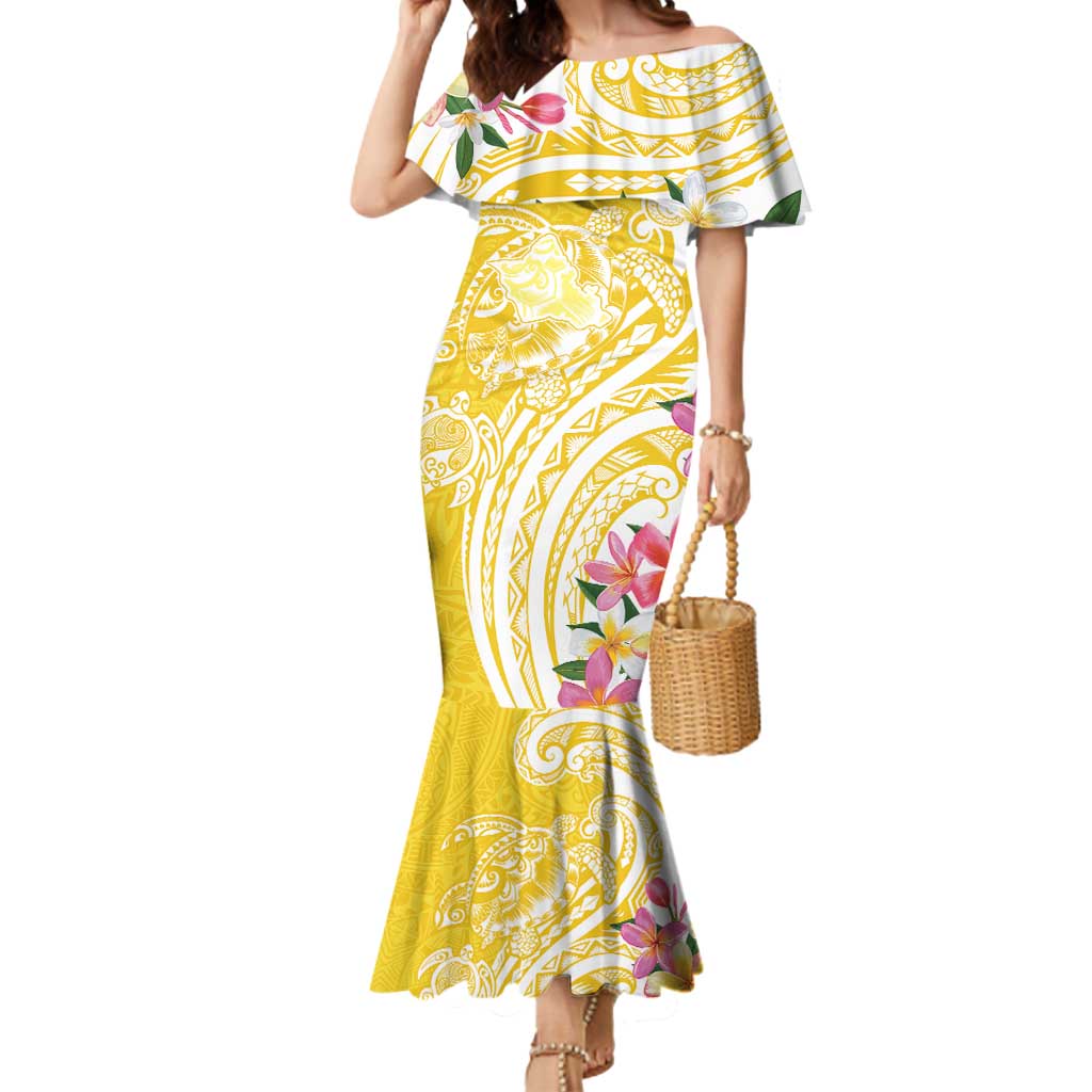 Aloha Oahu Island Personalized Mermaid Dress Yellow Dreamy Turtle