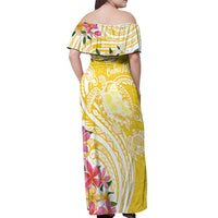 Aloha Oahu Island Personalized Off Shoulder Maxi Dress Yellow Dreamy Turtle