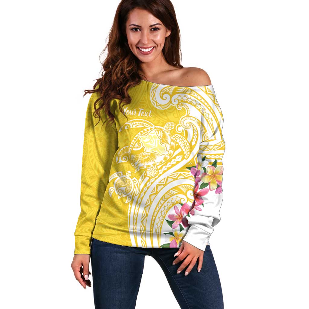 Aloha Oahu Island Personalized Off Shoulder Sweater Yellow Dreamy Turtle