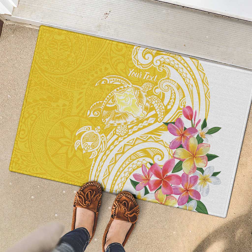 Aloha Oahu Island Personalized Rubber Doormat Yellow Dreamy Turtle