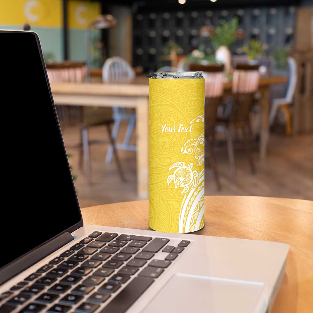 Aloha Oahu Island Personalized Skinny Tumbler Yellow Dreamy Turtle