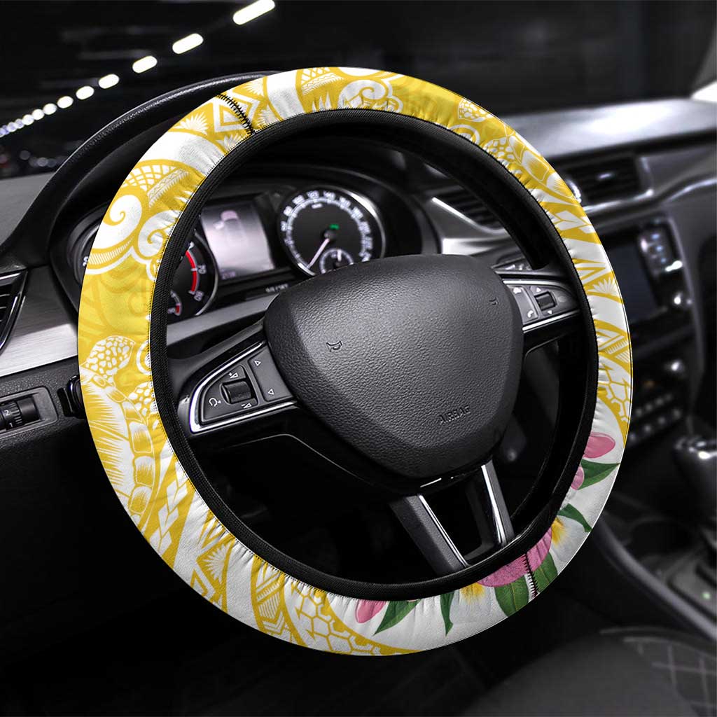 Aloha Oahu Island Personalized Steering Wheel Cover Yellow Dreamy Turtle