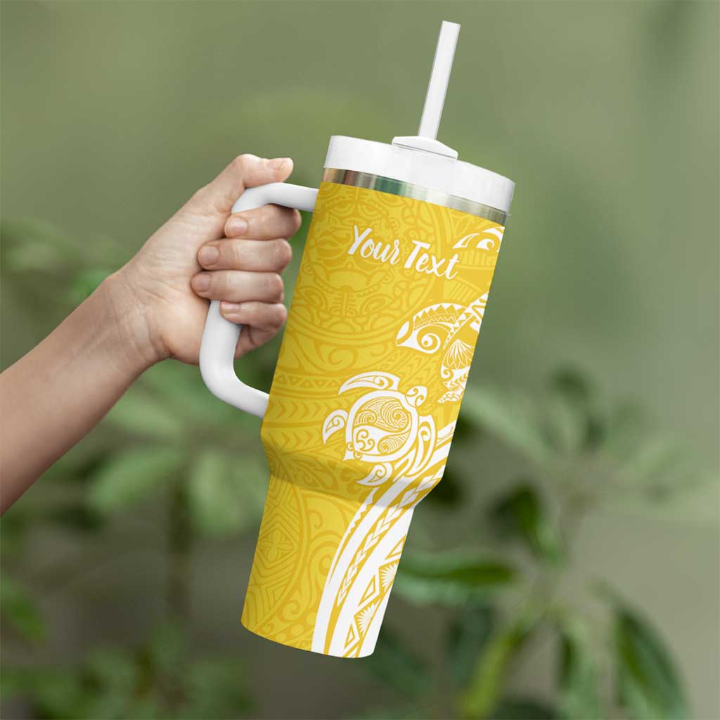 Aloha Oahu Island Personalized Tumbler With Handle Yellow Dreamy Turtle