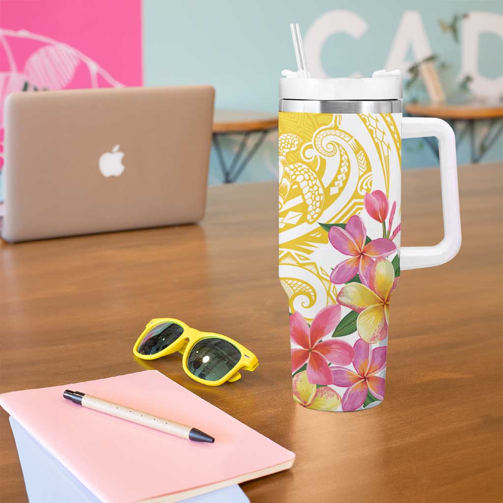 Aloha Oahu Island Personalized Tumbler With Handle Yellow Dreamy Turtle