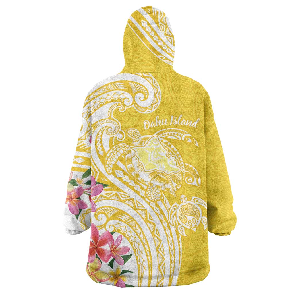 Aloha Oahu Island Personalized Wearable Blanket Hoodie Yellow Dreamy Turtle