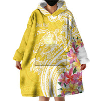 Aloha Oahu Island Personalized Wearable Blanket Hoodie Yellow Dreamy Turtle