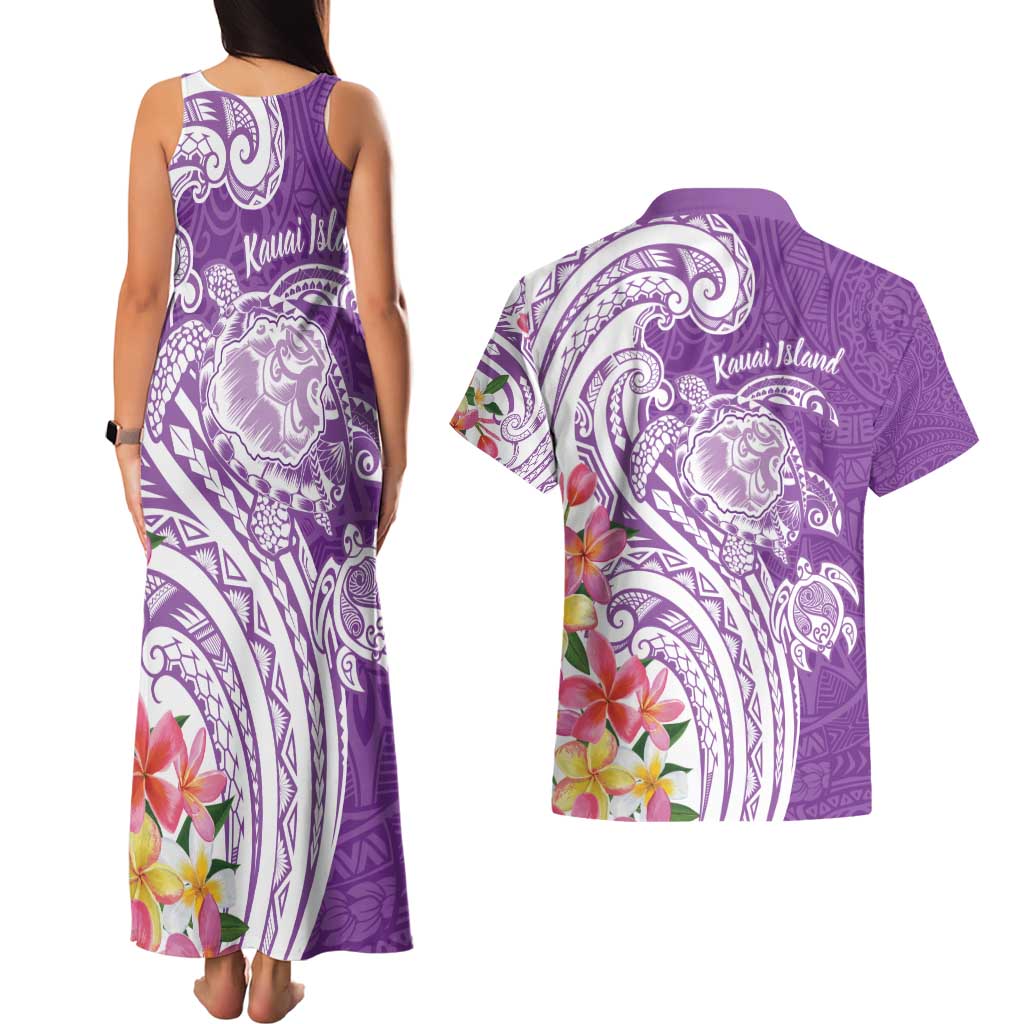 Aloha Kauai Island Personalized Couples Matching Tank Maxi Dress and Hawaiian Shirt Lilac Dreamy Turtle LT7 - Polynesian Pride